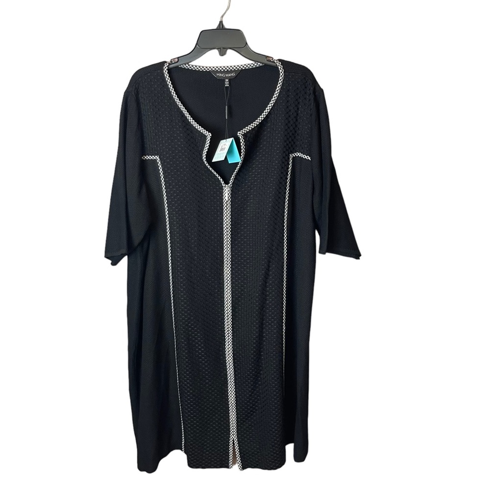 NWT Ming Wang Black Zip Up Textured Gingham Dress 2X